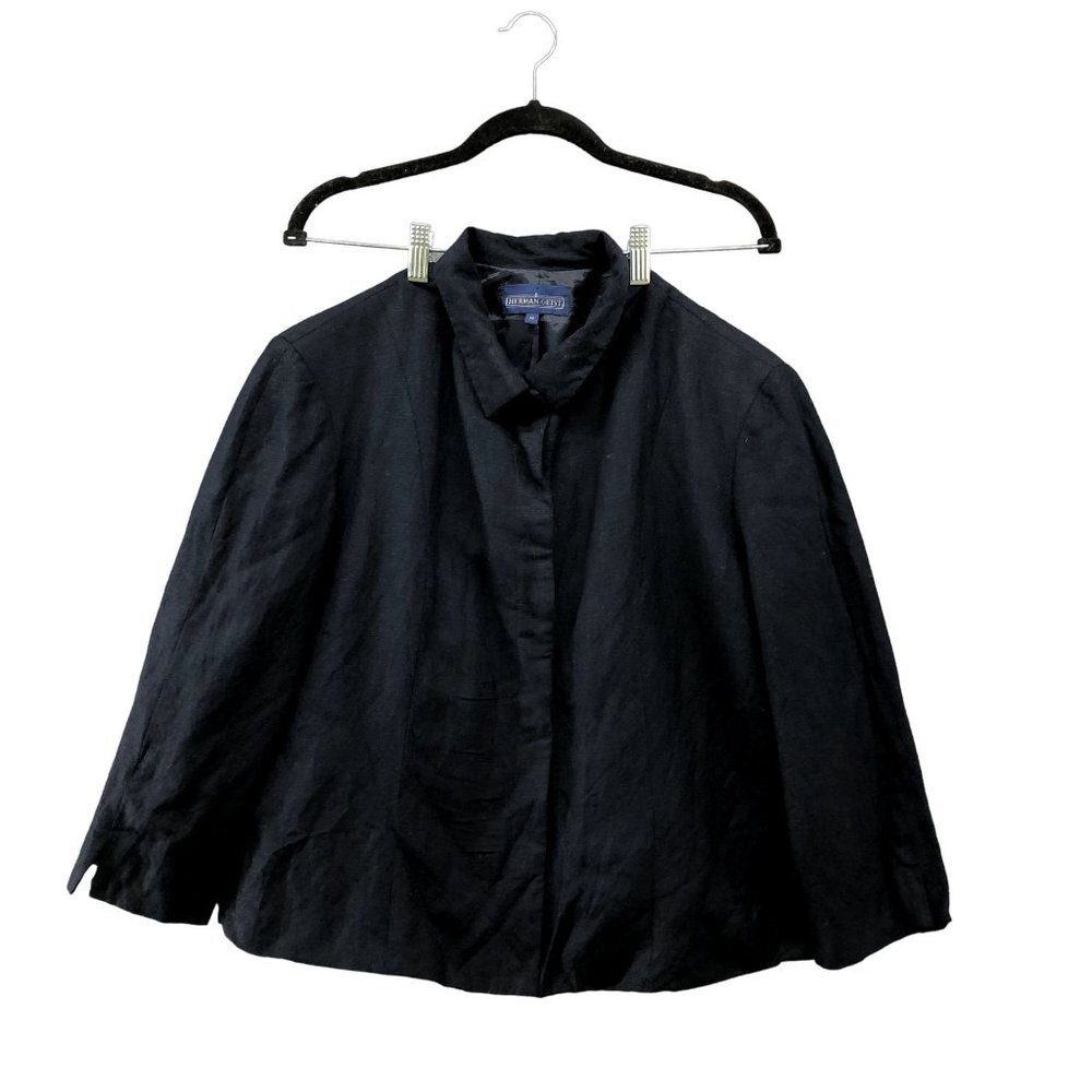 Herman‎ Geist Womens Linen Blend Blazer Jacket Navy Blue Size 14 Minimalist